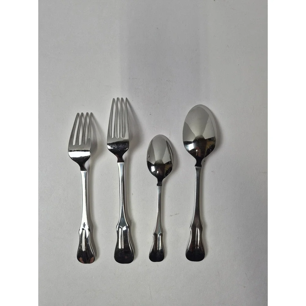 Wallace Elite 18/10 Stainless Flatware Continental Bead 4 Piece Set Forks Spoons